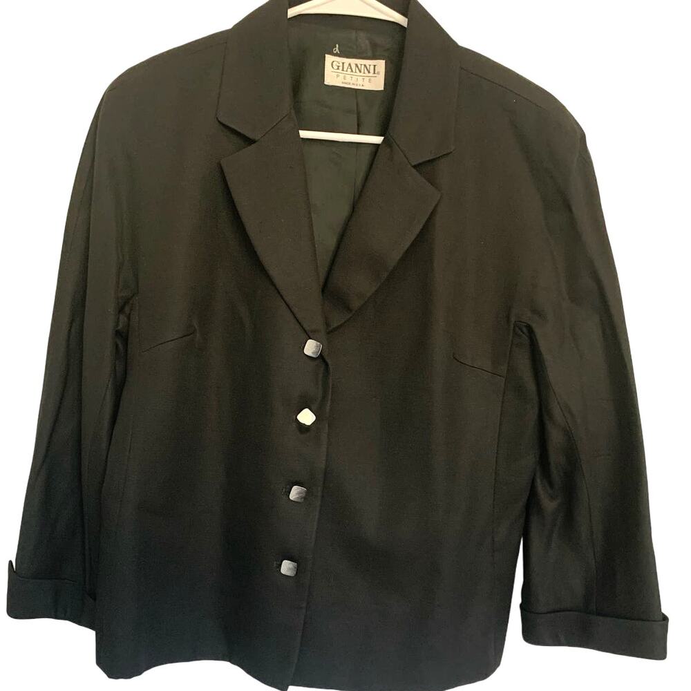 Gianni Petite Blazer Black 10 Womens Button Front Business Casual Classic Preppy